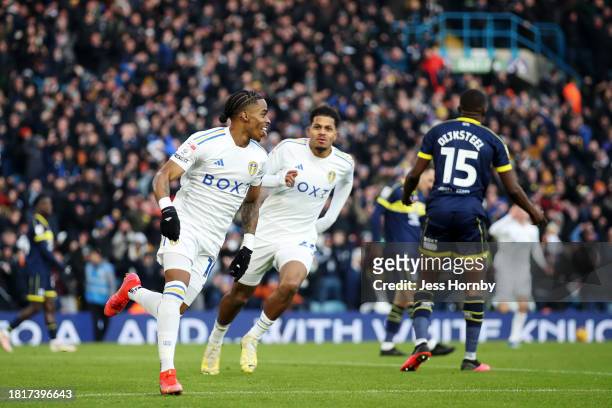 Crysencio Summerville of Leeds United celebrates after scoring the team's second goal during the Sky Bet Championship match between Leeds United and...