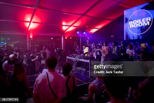 Festival-goers dance at a Boiler Room dj set at Maho Rasop Festival 2023 on December 2, 2023 in Bangkok, Thailand.