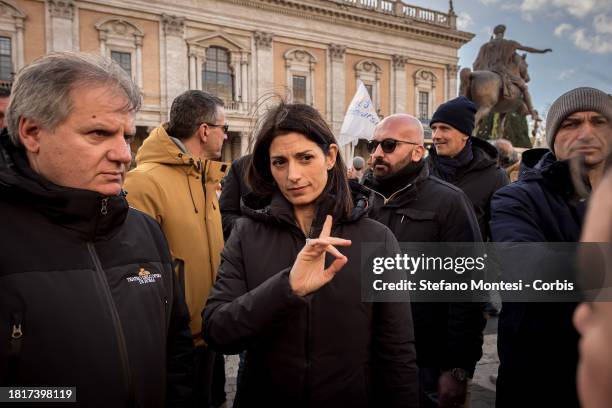 Former Mayor of Rome Virgina Raggi attends demonstration of environmental committees in front of the Campidoglio against the proposed waste-to-energy...