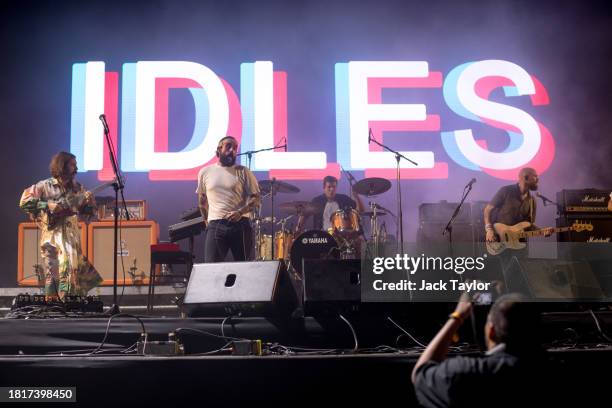 Members of British rock band Idles Mark Bowen, Joe Talbot, Jon Beavis and Adam Devonshire perform at Maho Rasop Festival 2023 on December 2, 2023 in...