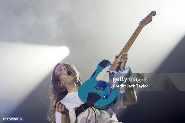 Guitarist Lee Kiernan of British rock band Idles performs at Maho Rasop Festival 2023 on December 2, 2023 in Bangkok, Thailand.