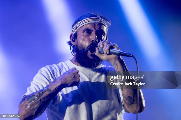 Singer of British rock band Idles Joe Talbot performs at Maho Rasop Festival 2023 on December 2, 2023 in Bangkok, Thailand.