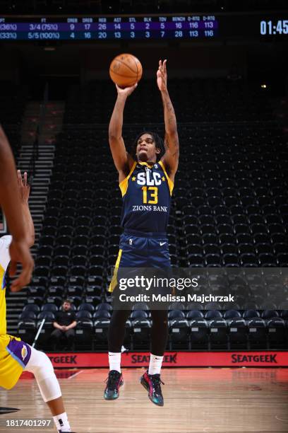 Josh Christopher of the Salt Lake City Stars shoots a three point basket during the game against the South Bay Lakers at the Delta Center on December...