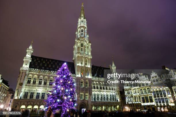 People enjoy the Christmas Tree in the famous UNESCO Grand Place on December 2; 2023 in Brussels, Belgium. The Christmas tree is decorated with...