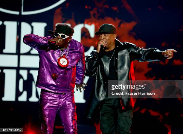 Flavor Flav and Chuck D of Public Enemy perform onstage during A GRAMMY Salute to 50 Years of Hip-Hop at YouTube Theater on November 08, 2023 in...
