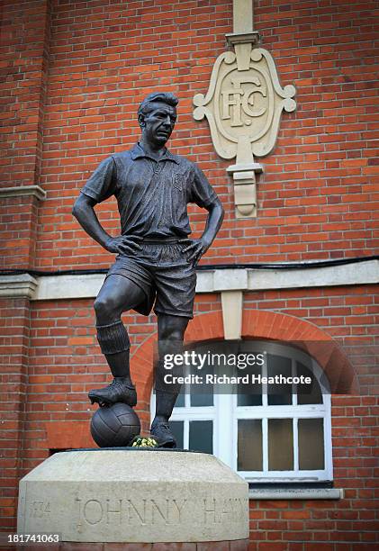 The Johnny Haynes statue outside the stadium before the Captial One Cup Third Round match between Fulham and Everton at Craven Cottage on September...