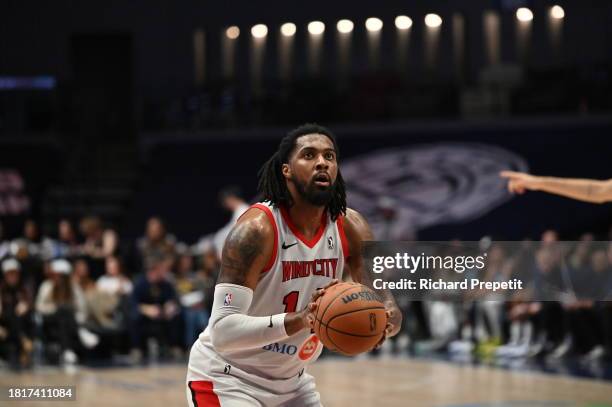 Derrick Favors of the Windy City Bulls shoots a free throw against Grand Rapids Gold on December 2, 2023 at the Van Andel Arena in Grand Rapids,...