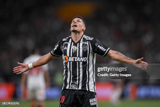 Paulinho of Atletico MG celebrates after scoring the team's second goal during between Atletico MG and Sao Paulo as part of Brasileirao 2023 at...