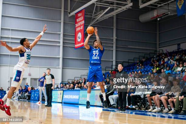 Patrick McCaw of the Delaware Blue Coats shoots the ball during the game against the Greensboro Swarm on December 2, 2023 at Chase Fieldhouse in...
