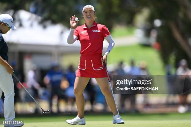 Australia's Minjee Lee reacts after a shot during the final round of the Australian Open golf tournament at The Australian Golf Club in Sydney on...