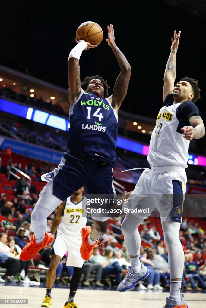 Iowa Wolves Action Javonte Cooke of the Iowa Wolves shoots the ball against the Indiana ...