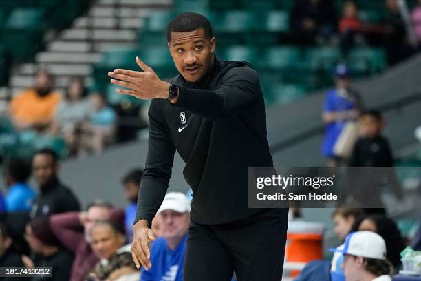 December 02: Head coach Jordan Sears of the Texas Legends gives instructions to his team during the fourth quarter against the Memphis Hustle on...