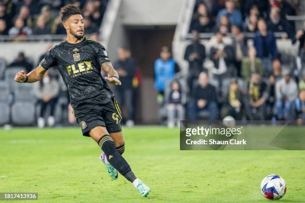 Denis Bouanga of Los Angeles FC during the MLS Western Conference Final match against Houston Dynamo at BMO Stadium on December 2, 2023 in Los...