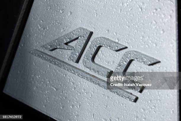 The ACC logo is shown on a structure following the ACC Championship between the Florida State Seminoles and the Louisville Cardinals at Bank of...