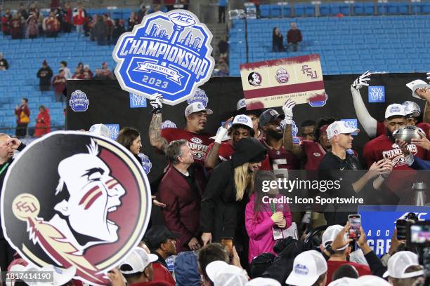 Florida State celebrates the victory during the ACC Football Championship Game between the Louisville Cardinals and the Florida State Seminoles on...