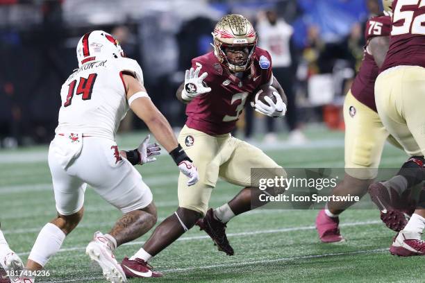 Florida State Seminoles running back Trey Benson during the ACC Football Championship Game between the Louisville Cardinals and the Florida State...