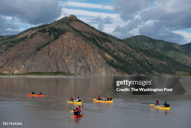 The University of Alaska Fairbanks Climate Scholars Program's nine-day intensive float group sets out on the canoe portion of the trip on the Yukon...
