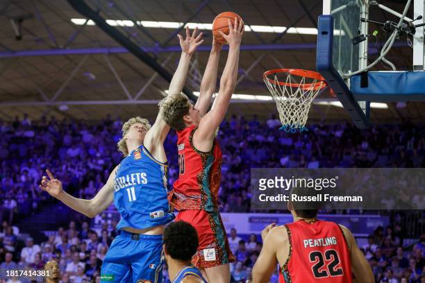 Lachlan Olbrich of the Hawks in action during the round nine NBL match between Brisbane Bullets and Illawarra Hawks at Nissan Arena, on December 3 in...