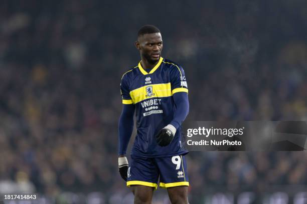 Emmanuel Latte Lath of Middlesbrough is watching on during the Sky Bet Championship match between Leeds United and Middlesbrough at Elland Road in...