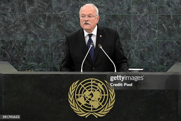 Slovak President Ivan Gasparovic addresses the 68th United Nations General Assembly on September 24, 2013 in New York City. Over 120 prime ministers,...