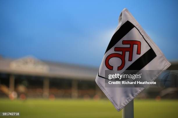 View of a corner flag before the Captial One Cup Third Round match between Fulham and Everton at Craven Cottage on September 24, 2013 in London,...