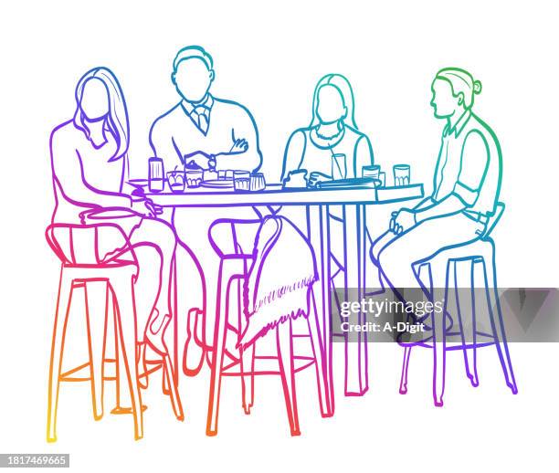 ilustrações de stock, clip art, desenhos animados e ícones de couple friends night out rainbow - man bun