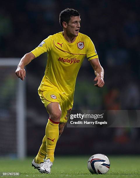 Cardiff City captain Mark Hudson in action during the Capital One Cup third round match between West Ham United and Cardiff City at the Boleyn Ground...