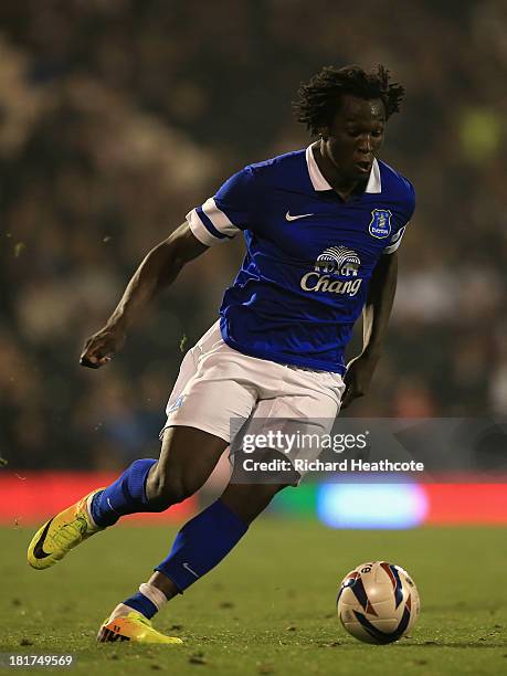 Romelu Lukaku of Everton in action during the Captial One Cup Third Round match between Fulham and Everton at Craven Cottage on September 24, 2013 in...