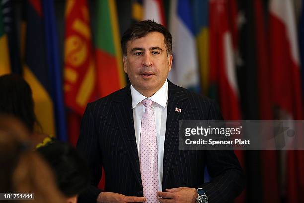 Georgian President Mikheil Saakashvili attends a luncheon for delegates and heads of state at the United Nations General Assembly on September 24,...