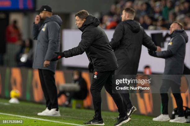 Sheffield United manager Paul Heckingbottom is gesticulating during the Premier League match between Burnley and Sheffield United at Turf Moor in...