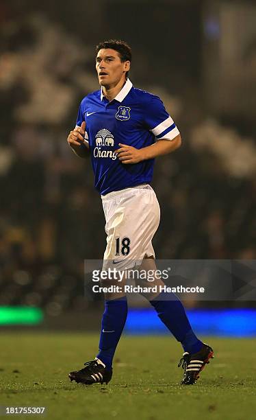 Gareth Barry of Everton in action during the Captial One Cup Third Round match between Fulham and Everton at Craven Cottage on September 24, 2013 in...
