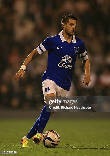 Kevin Mirallas of Everton in action during the Captial One Cup Third Round match between Fulham and Everton at Craven Cottage on September 24, 2013...