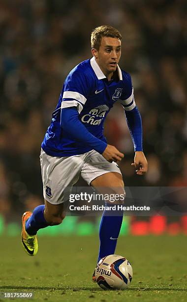 Gerard Deulofeu of Everton in action during the Captial One Cup Third Round match between Fulham and Everton at Craven Cottage on September 24, 2013...