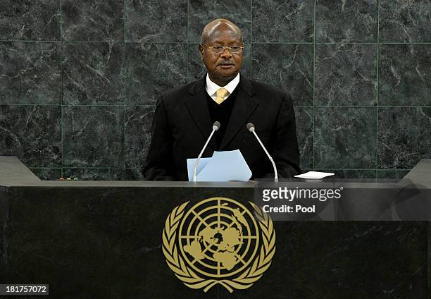 Ugandan President Yoweri Kaguta Museveni addresses the U.N. General Assembly on September 24, 2013 in New York City. Over 120 prime ministers,...