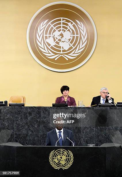 Michael Chilufya Sata, President of Zambia, speaks during the 68th Session of the United Nations General Assembly September 24, 2013 at UN...