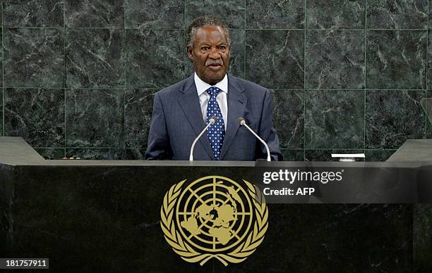 Michael Chilufya Sata, President of Zambia, speaks during the 68th Session of the United Nations General Assembly September 24, 2013 at UN...