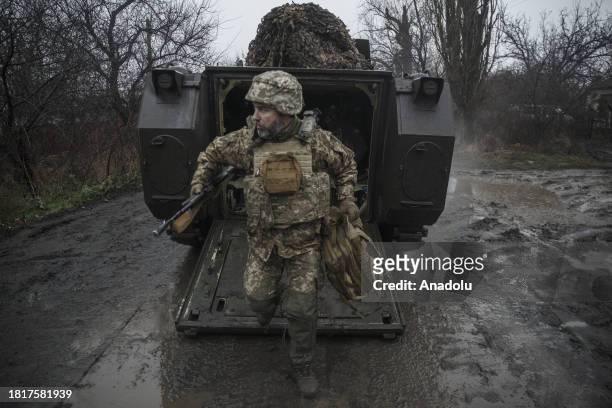 Ukrainian soldier deploys in trenches retaken from the Russian army on the Vuhledar front line as the war between Russia and Ukraine continues in...