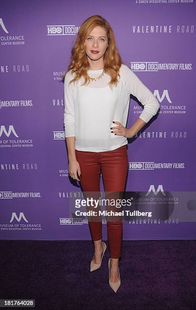 Actress Rachelle Lefevre attends the premiere of HBO Documentary Films' "Valentine Road" at Museum Of Tolerance on September 24, 2013 in Los Angeles,...