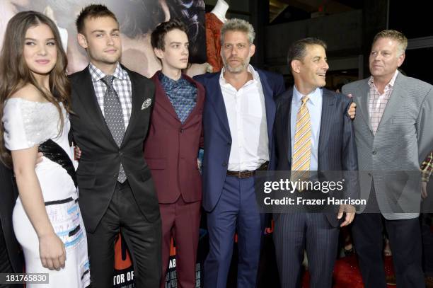 Actors Hailee Steinfeld, Douglas Booth, Kodi Smit-McPhee, producers Lawrence Elman, Doug Mankoff and Andrew Spaulding arrive at the premiere of...