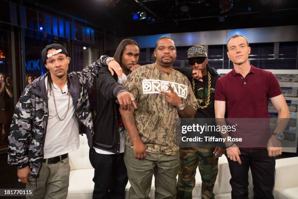 Bizzy Bone, Flesh-n-Bone, Wish Bone and Krayzie Bone of Bone Thugs-n-Harmony pose with DJ Skee for 'Skee Live' at L.A. Live on September 24, 2013 in...