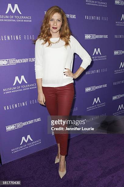 Actress Rachelle Lefevre attends the Los Angeles premiere screening of 'Valentine Road' at The Museum of Tolerance on September 24, 2013 in Los...