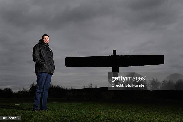 Durham fast bowler Stephen Harmison poses at the Angel of the North on February 22, 2013 in Gateshead, England.