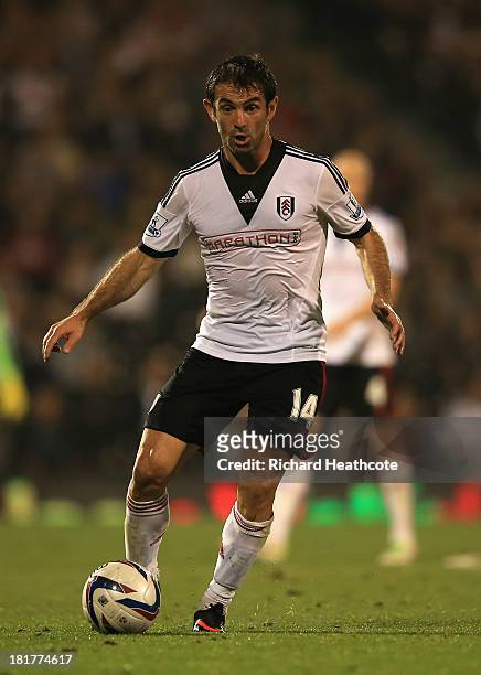 Giorgos Karagounis of Fulham in action during the Captial One Cup Third Round match between Fulham and Everton at Craven Cottage on September 24,...