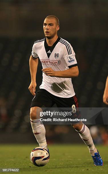 Pajtim Kasami of Fulham in action during the Captial One Cup Third Round match between Fulham and Everton at Craven Cottage on September 24, 2013 in...