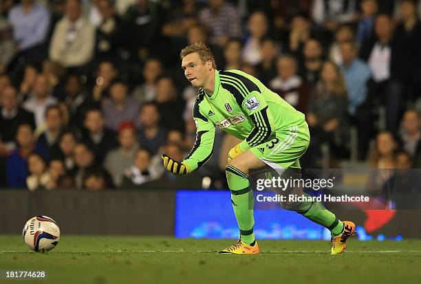 David Stockdale of Fulham in action during the Captial One Cup Third Round match between Fulham and Everton at Craven Cottage on September 24, 2013...