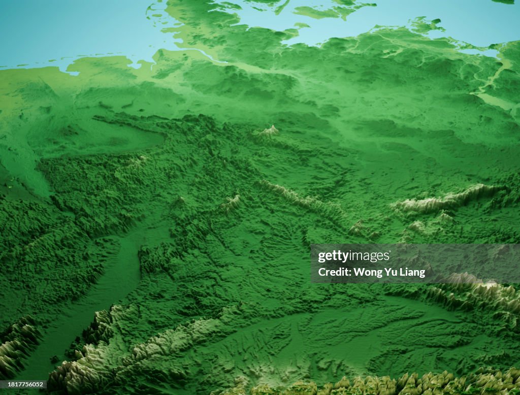 German Map With Mountain Ranges 3d Render High-Res Stock Photo - Getty ...