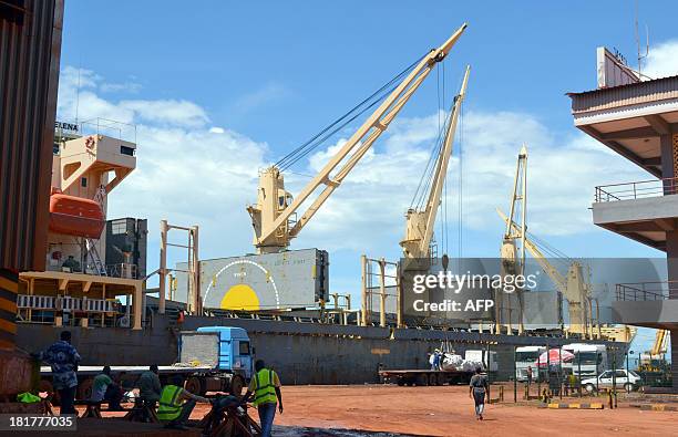 Picture taken on September 24, 2013 shows the harbour of Conakry. Guinea, a country on the cusp of its first parliamentary elections since 2002, is...