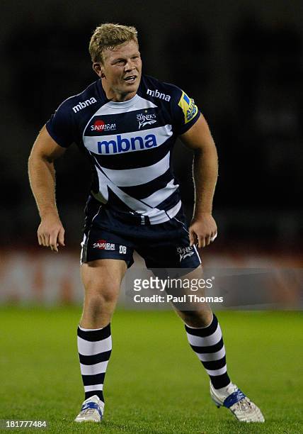 Daniel Braid of Sale in action during the Aviva Premiership match between Sale Sharks and London Wasps at the AJ Bell Stadium on September 20, 2013...