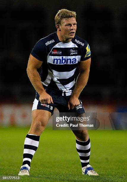 Daniel Braid of Sale in action during the Aviva Premiership match between Sale Sharks and London Wasps at the AJ Bell Stadium on September 20, 2013...