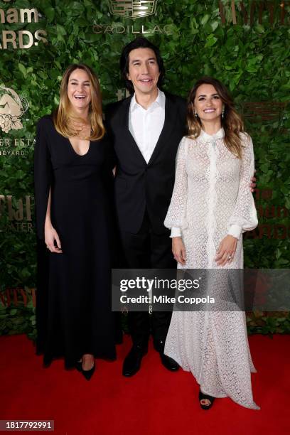 Shailene Woodley, Adam Driver and Penélope Cruz attend The 2023 Gotham Awards at Cipriani Wall Street on November 27, 2023 in New York City.